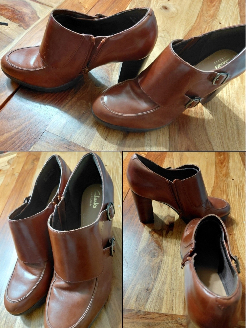 Clarks Leather Buckle Heeled Ankle Booties